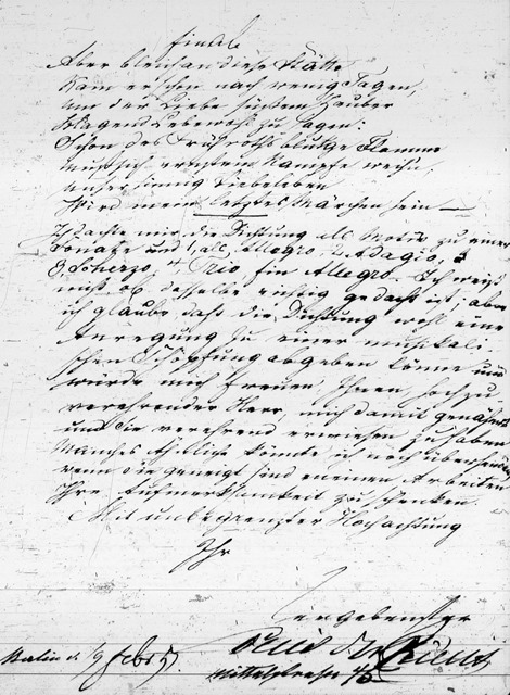 Abb. 2: Louis du Rieux, Brief an Robert Schumann, 19. Februar 1851, letzte Seite; Kraków, Biblioteka Jagiellońska.