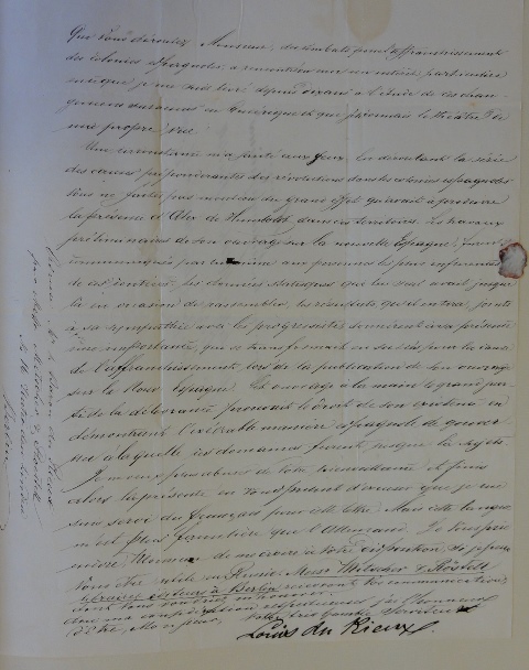 Abb. 3: Louis du Rieux, Brief an Georg Gottfried Gervinus, 7. September 1860, letzte Seite; Heidelberg, Universitätsbibliothek.