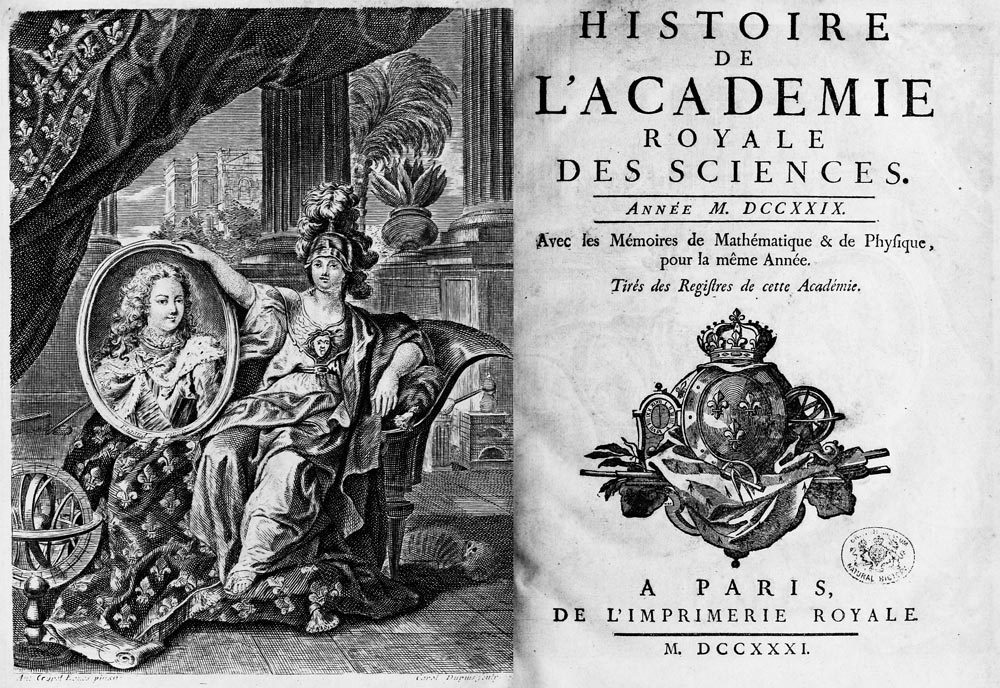 Abb. 1: Titelblatt der Histoire de l’Académie royale des sciences, avec les mémoires de mathématique et de physique 1729, Paris 1731. Hierin beschreibt De Mairan erstmals die Tagesperiodik einer Pflanze. Foto: Biodiversity Heritage Library. Digitalisat der Natural History Museum Library, London, http://www.biodiversitylibrary.org/bibliography/4004#/summary (CC BY-NC 3.0).