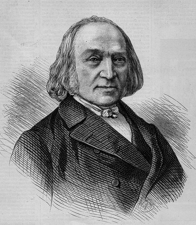 Abb. 4: Heinrich Ewald (1803–1875), Theologe in Göttingen, wird heute noch als einer der ›Göttinger Sieben‹ und als Autor wichtiger hebraistischer und arabistischer Grammatiken und Editionen erinnert. Seine ihrer Zeit weit vorausblickenden Erkenntnisse zum typologischen Umbau des Ägyptischen und zur Klassifikation der Sprachen sind weitgehend unbekannt. Holzstich zu einem Nekrolog, in Leipziger Illustrirte Zeitung, Bd. 64, nº 1667, 12. Juni 1875. 