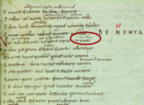 Abb. 2: Beginn der »Minze«-Strophe des Hortulus-Gedichts. Leipzig, Universitätsbibliothek, Rep. I. 53, f. 7r.