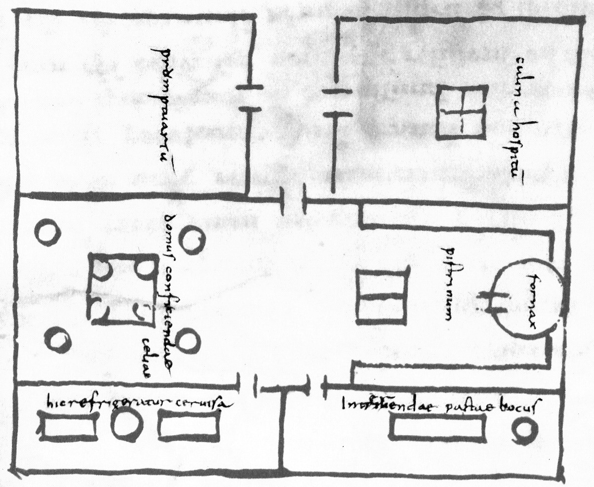 Abbildung 1: St. Galler Klosterplan (Detail), Stiftsbibliothek St. Gallen, Cod. Sang. 1092