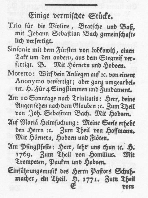 Abb. 2: NV 1790, S. 65. »Einige vermischte Stücke« enthalten Hinweise auf die Mitautorschaft neben Carl Philipp Emanuel Bach (Fortsetzung S. 66).
